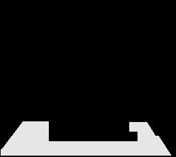 Image file R05M, Mike's movement map for room 5. It shows a black-and-white version of the upstairs hallway. Only the parts corresponding with the floor are filled in.